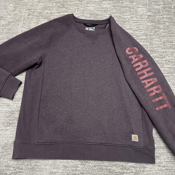 Carhartt Sweatshirt Womens 2XL Purple Crewneck Sleeve Graphic Fleece Pullover - Picture 4 of 12